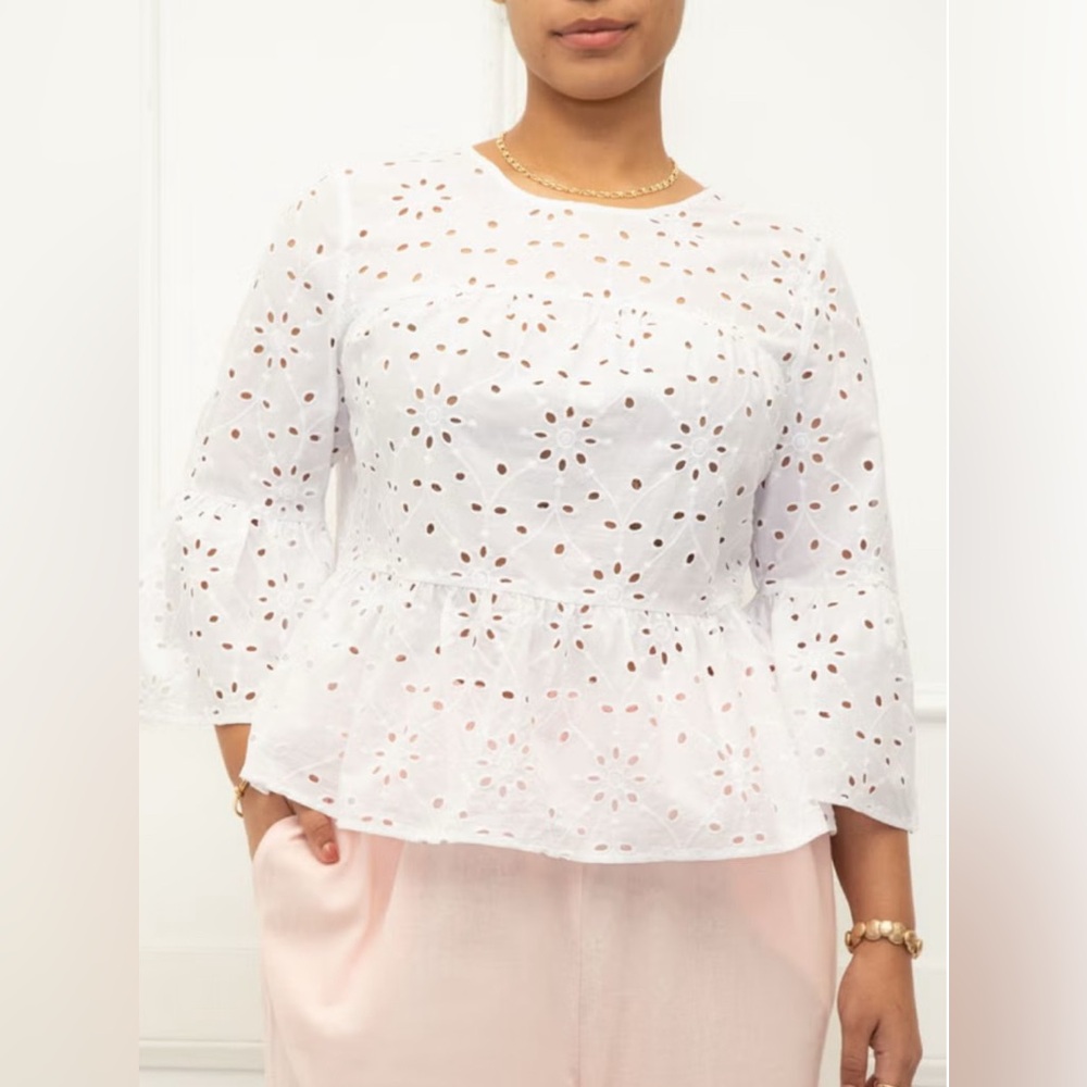 Forever 21 White Eyelet Peplum Blouse